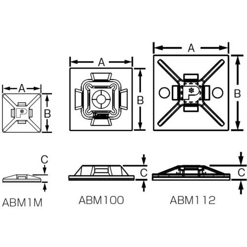 パンドウイット マウントベース アクリル系粘着テープ付き 耐候性黒 1000個入 ABM1M-AT-M0