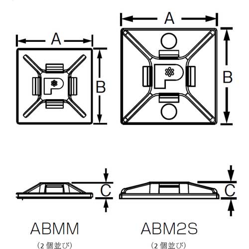 パンドウイット マウントベース アクリル系粘着テープ付き 白 (500個入) ABM2S-AT-D