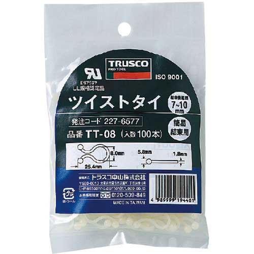 TRUSCO ツイストタイ 結束可能径4.4mm〜7.0mm 100個入 TT-05
