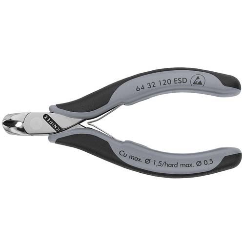 KNIPEX エレクトロニクスエンドカッティングニッパー オブリケ(15°傾斜) ESDハンドル(静電気防止) 6432-120ESD
