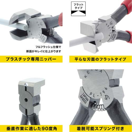 KEIBA プラスチック用ニッパー 90度タイプ(刃先形状フラット) 140 PL-796