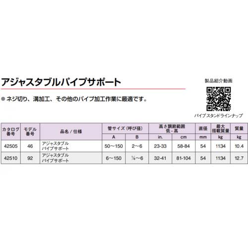RIDGID アジャスタブルパイプサポート 46 42505