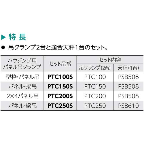 スーパー パネル吊りクランプ パネル・梁吊 天秤セット 基本使用荷重