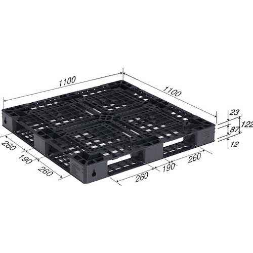 サンコー リサイクルプラスチックパレット 812300 D4-1111-14黒 SK-D4-1111-14-BK