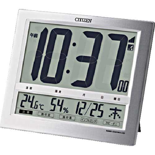シチズン 電波 壁掛け・置き時計 高精度 温湿度計付き シルバー 194*242*32 8RZ140-019