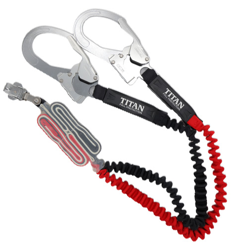 タイタン EXJ伸縮ストラップ式 タイプ1ランヤード ブラック/レッド ダブル (墜落制止用器具) HL-ERW