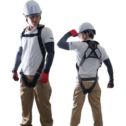 藤井電工 ツヨロン スマートハーネス シングルランヤード付き ロック機構付き巻取式ワン・ハンドリトラ 黒 Lサイズ THSM510-OH93SV-OT-BLK-L-R23-BX