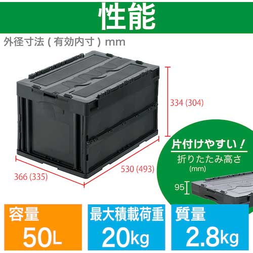 TRUSCO オリコン 蓋つき折りたたみコンテナ 50L グレー CT50-GYの通販