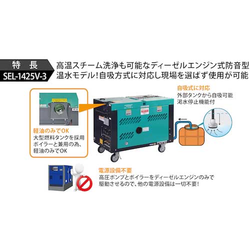 スーパー工業 ディーゼルエンジン式温水高圧洗浄機 SEL-1425V-3 防音タイプ