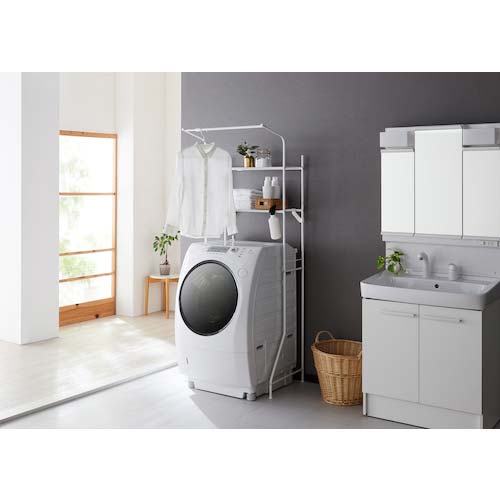 平安伸銅工業 洗濯機ラック ハンガーバー付き マットホワイト HSR-2WH