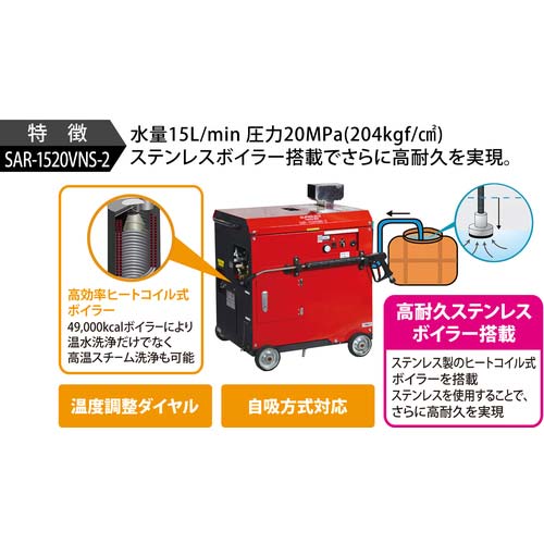 スーパー工業 200V温水高圧洗浄機 SAR-1520VNS-2-50Hz(5.5kW) ヒートコイル式ボイラータイプ SAR-1520VNS-2-50HZ