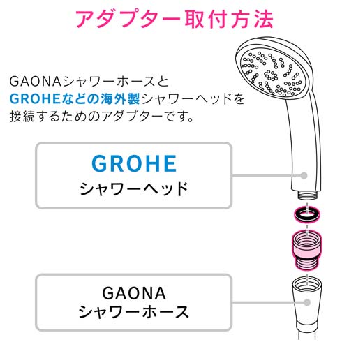 ガオナ シャワーアダプター グローエ用 (G1/2ネジ ホース 海外製シャワーヘッド) GA-FW023