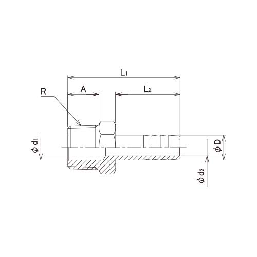 FLOBAL ステンレス製ホースニップル VHN-0412 1/2×12