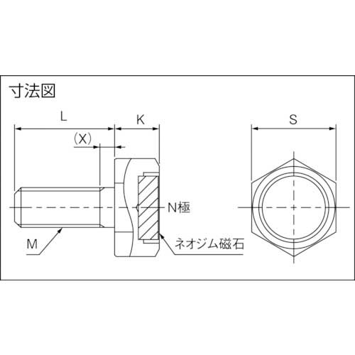 TRUSCO 六角ボルト型マグネットホルダー M5XS10XL20 27N TNBMG-520