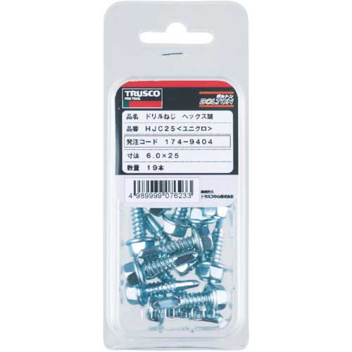 TRUSCO ドリルねじ ヘックス ユニクロ M6X25 19本入 HJC-25