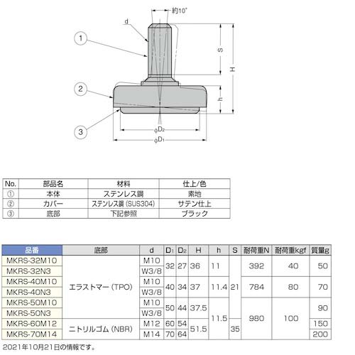 SUGATSUNE (200141332)MKRS-50M10ステンレス鋼製アジャスター MKRS-50M10
