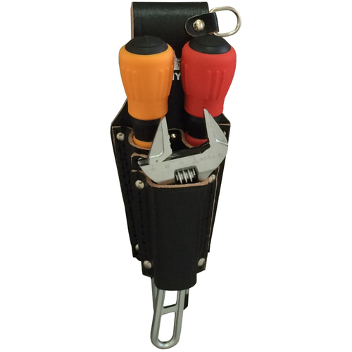 【廃番】フジ矢 高級黒革製ホルダーDカン付(ペンチ・ドライバー2段差し) LP-4DSB