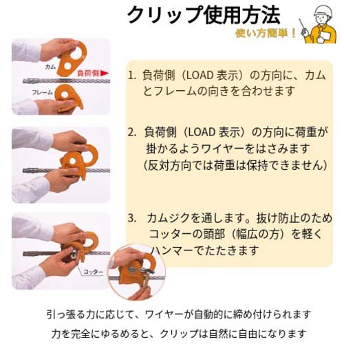 KITO ワイヤーロープ専用固定器具 キトークリップ 定格荷重3.0t KITO ワイヤーロープ専用固定器具 キトークリップ 定格荷重3.0t
