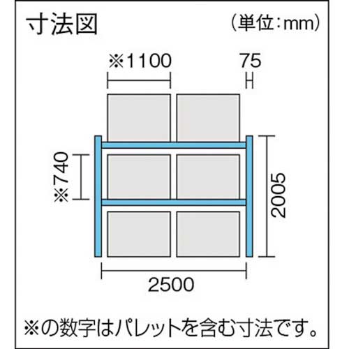 TRUSCO 重量パレットラック2トン2500×1100×H2000 2段 単体 2D-20B25-11-2