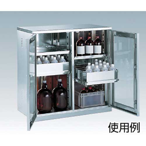 TRUSCO 耐震薬品庫 ガラス両開型 棚スライド式 900X500XH900 SW