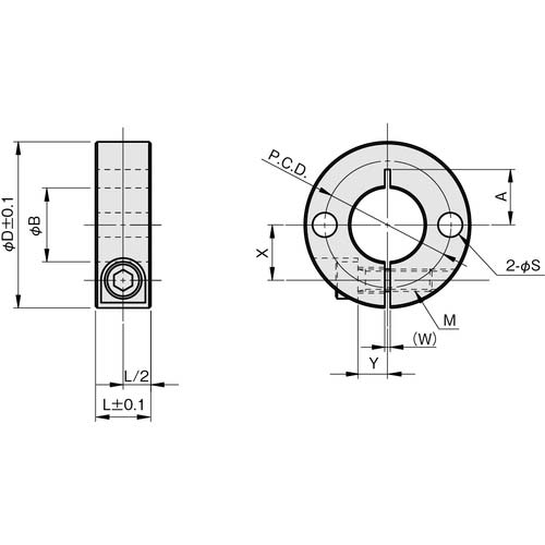IWATA スタンダードスリットカラー 2穴付 無電解ニッケルメッキ 内径50mm 総幅22mm SCS5022MP2