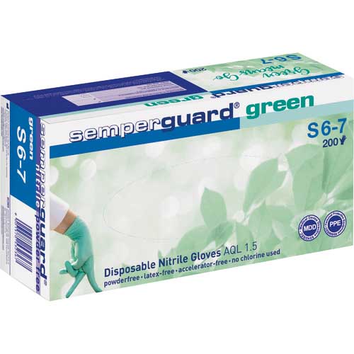 【廃番】Sempermed 使い捨てニトリル手袋 Green S 0.07mm 粉無 緑 3000008213