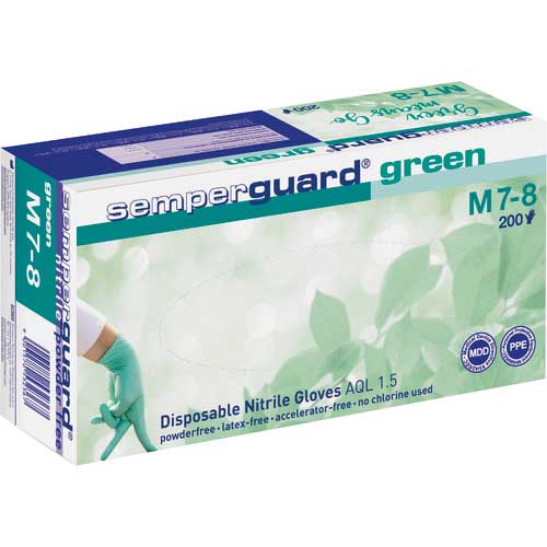 【廃番】Sempermed 使い捨てニトリル手袋 Green M 0.07mm 粉無 緑 3000008214