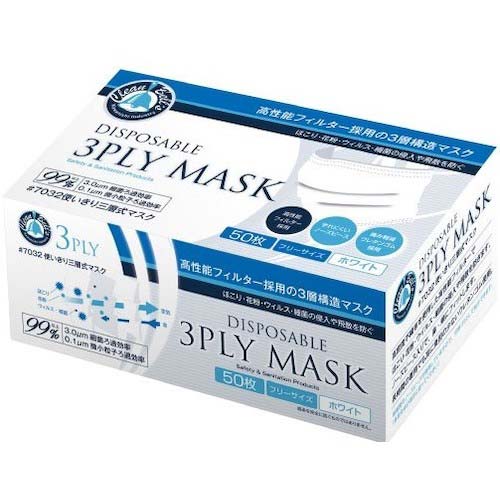 川西 使いきり三層式マスク50枚入 7032W