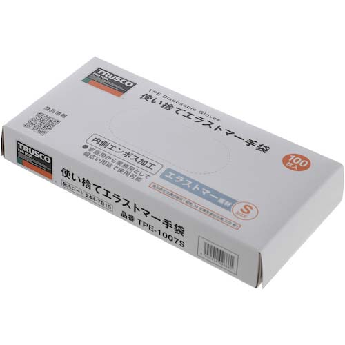 TRUSCO 使い捨てエラストマー手袋 内エンボス Sサイズ (100枚入) TPE-1007S