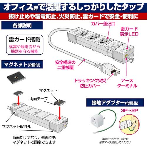 ELPA カバー付事務所向けタップ4P耐雷 OAT-JPC43SB