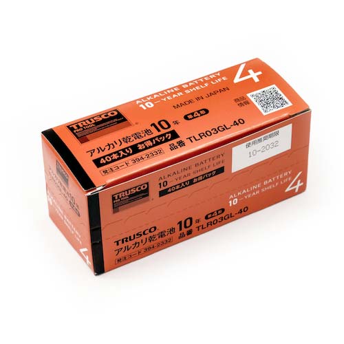 TRUSCO アルカリ乾電池 10年 単4 お得パック (1Pk(箱)=40本入) TLR03GL-40