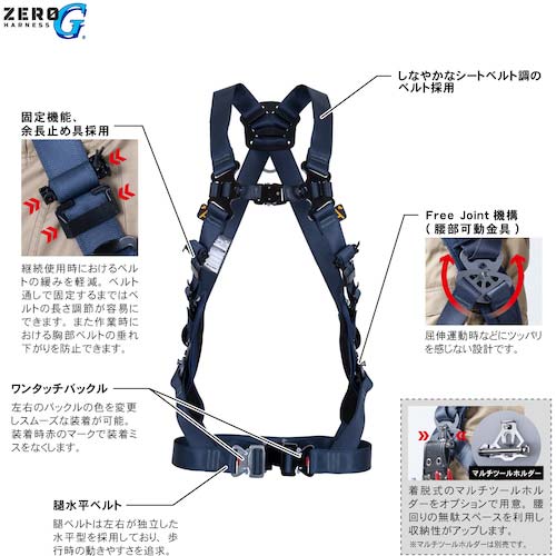 藤井電工 ツヨロン ZERO-Gハーネス ハーネス本体のみ 紺 Mサイズ 腿水平タイプ スタンダードグレード TH-520H-OT-BL-M-SG-BX