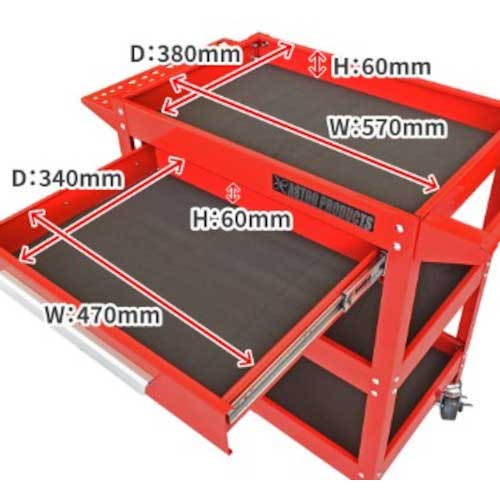 アストロプロダクツ ツールワゴン 3段 レッド 引出付 TW829 2003000008296