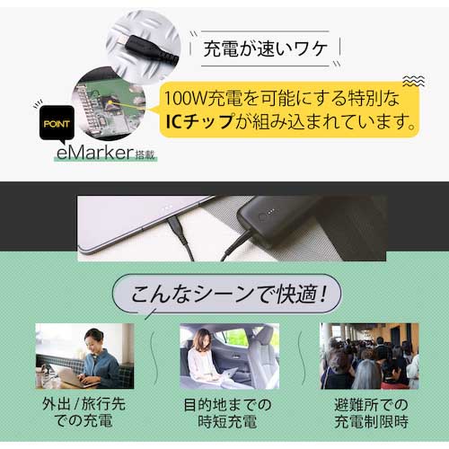 Owltech やわらかくて断線に強い USB2.0 Type-C to C ケーブル 2m PD100W対応 eMarker+Mini-Breaker搭載 OWL-CBKGBCC20-BK