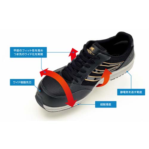 ミドリ安全 耐滑・先芯入りスニーカー SLS-701静電ブラック 22cm ※順次、品番:「SLS⇒LSS」に変更予定 SLS-701S-BK-22.0