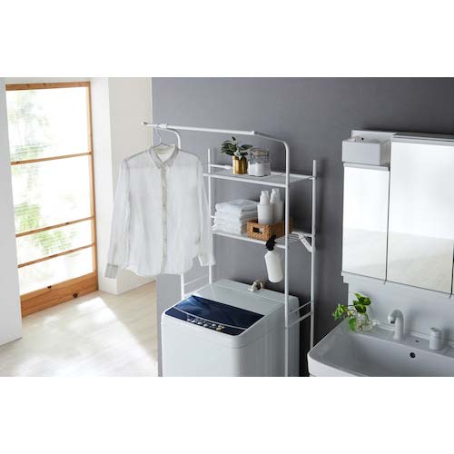 平安伸銅工業 洗濯機ラック ハンガーバー付き マットホワイト HSR-2WH