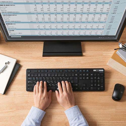 ELECOM Bluetoothフルキーボード 薄型 メンブレン式 抗菌 マルチペアリング対応 ブラック TK-FBM120KBK