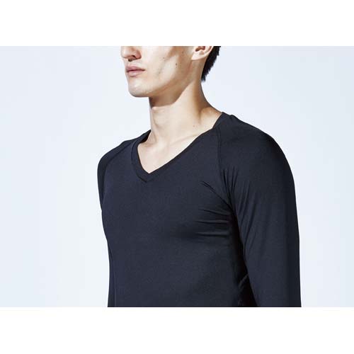 おたふく BT冷感・消臭 パワーストレッチ ロングスリーブ Vネックシャツ ブラック S JW-639