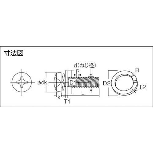 TRUSCO ナベ頭座金組込ねじ P=3 三価白 M3×10 95本入 (ばね座金+JISワッシャー付き) B750-0310