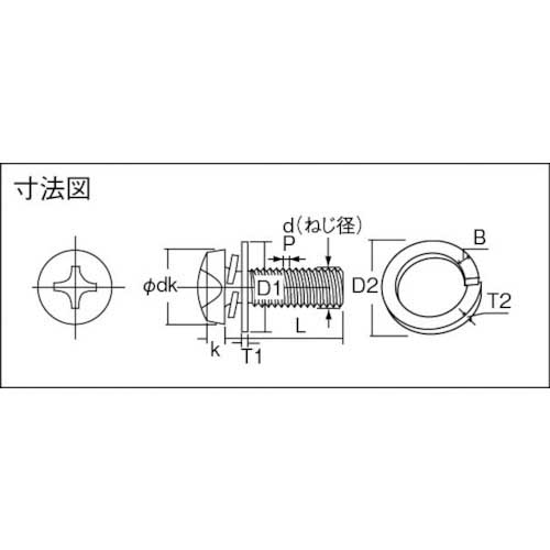 TRUSCO ナベ頭座金組込ねじ P=4 三価白 M3×10 95本入 (ばね座金+JIS小形ワッシャー付き) B751-0310