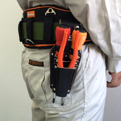 【廃番】フジ矢 高級黒革製ホルダーDカン付(ペンチ・ドライバー2段差し) LP-4DSB