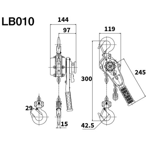 KITO レバーブロック L5形 定格荷重1t 揚程1.5m 高耐久・高操作性 【選べる定格荷重】 LB010