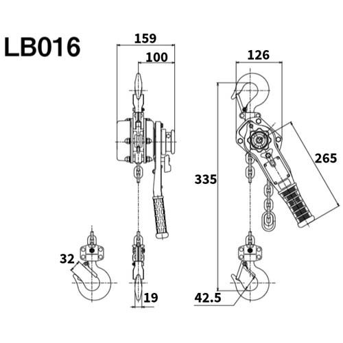 KITO レバーブロック L5形 定格荷重1.6t 揚程1.5m 高耐久・高操作性 【選べる定格荷重】 LB016