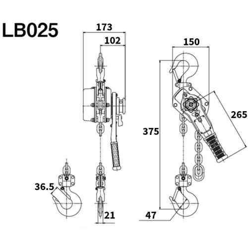 KITO レバーブロック L5形 定格荷重2.5t 揚程1.5m 高耐久・高
