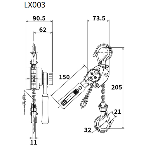 KITO レバーブロック LX形 定格荷重250kg 揚程1m 小型・軽量 【選べる定格荷重】 LX003