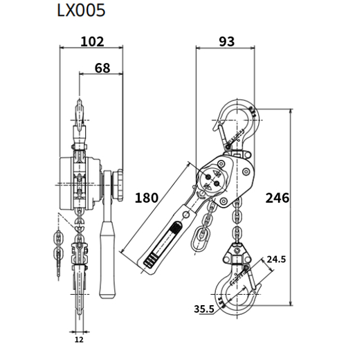 KITO レバーブロック LX形 定格荷重500kg 揚程1.2m 小型・軽量 【選べる定格荷重】 LX005