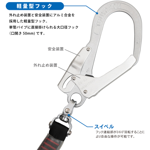 藤井電工 ツヨロン フルハーネス用ランヤード ツインランヤード 伸縮式ノビロン(BK) THL-2-NV93SV-21KS-2R23-BP
