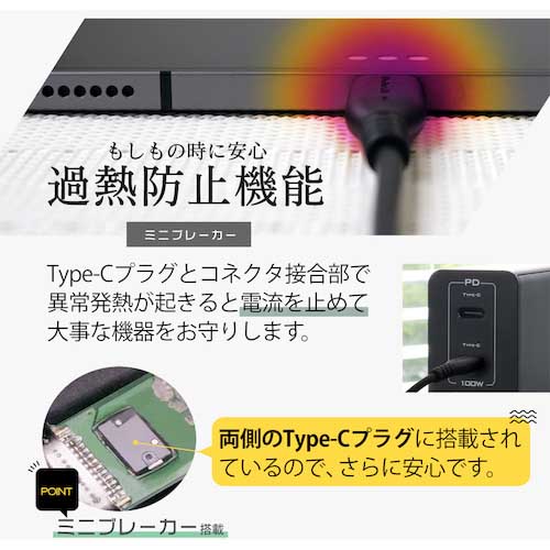 Owltech やわらかくて断線に強い USB2.0 Type-C to C ケーブル 2m PD100W対応 eMarker+Mini-Breaker搭載 OWL-CBKGBCC20-BK