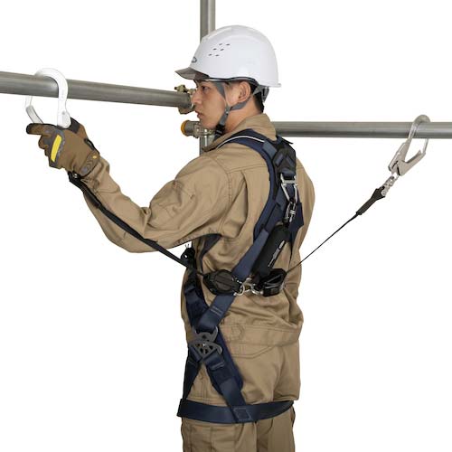 藤井電工 ツヨロン ハーネス胴ベルト兼用ランヤード ツインランヤード ロック機構付き巻取式EZリトラ TL-2-EZ93SV-21KSG-130KGBX