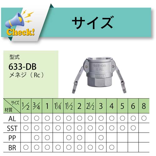 TOYOX カムロック カプラー メネジ 樹脂 633-DB 2インチ PP 633-DB-2-PP